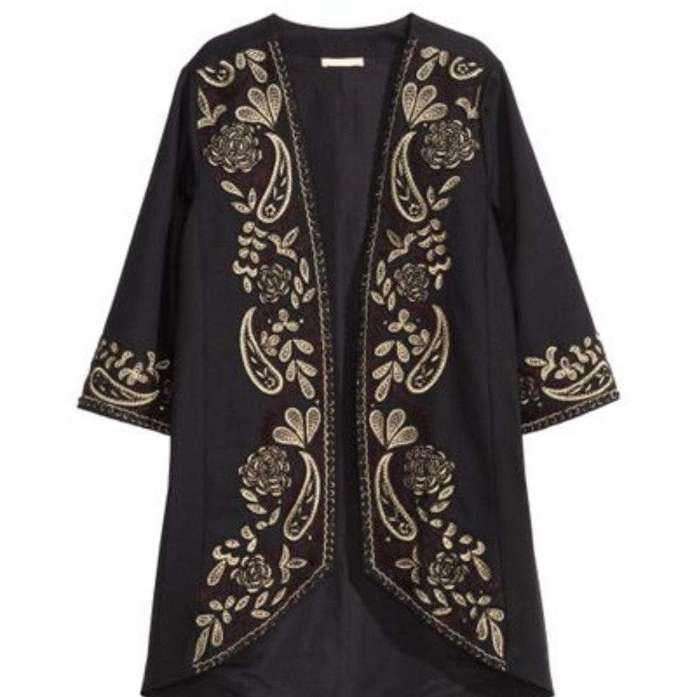Women's Metallic Kimono With Beaded Embroidery
